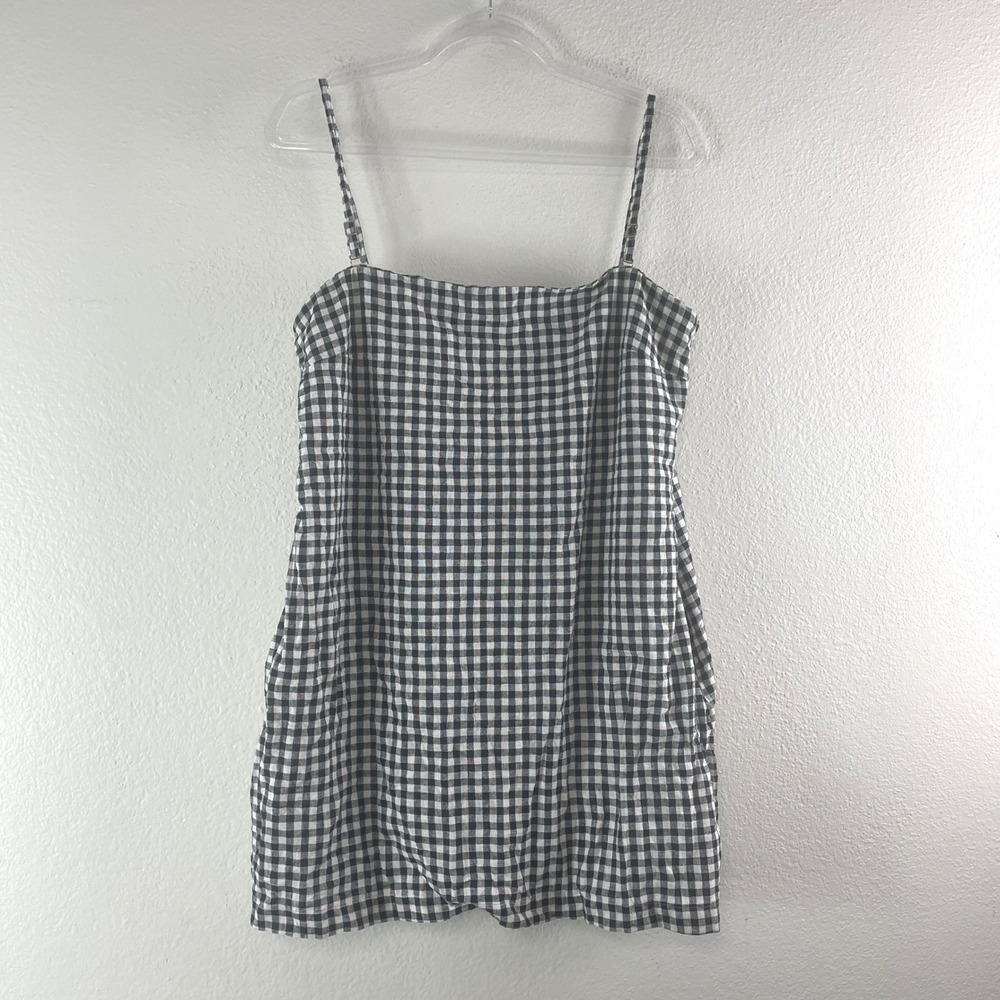 Abercrombie & Fitch Gingham Linen Blend Mini Dress XLP Lined Black White Cottage